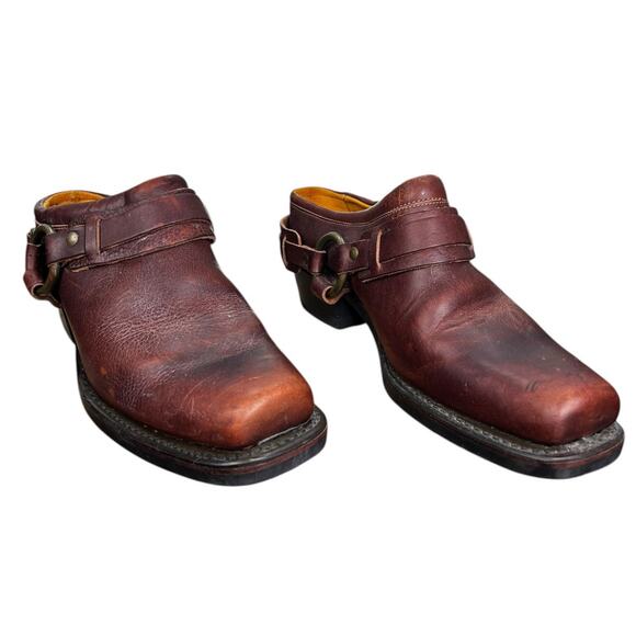 Vintage Frye Women’s Belted Brown Leather Harness Mule Size US 9.5 - Picture 5 of 10